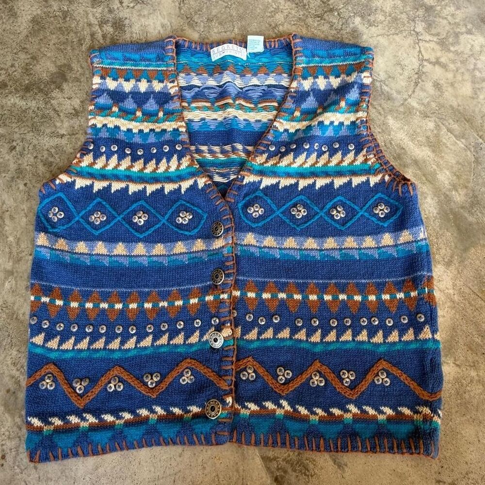 vintage 80s aztec sweater vest